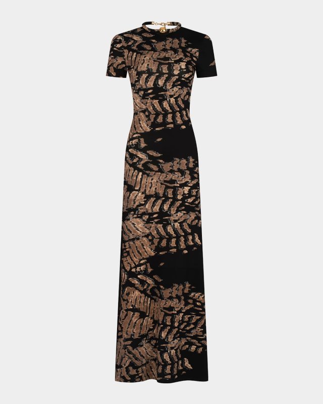 Yara Tubular-Neck Short-Sleeve Maxi Dress
